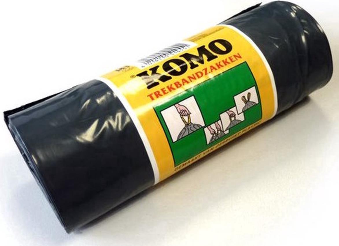 Afvalzak LDPE 60x80 50my KOMO trekband (60L) grijs per rol á 10st.
