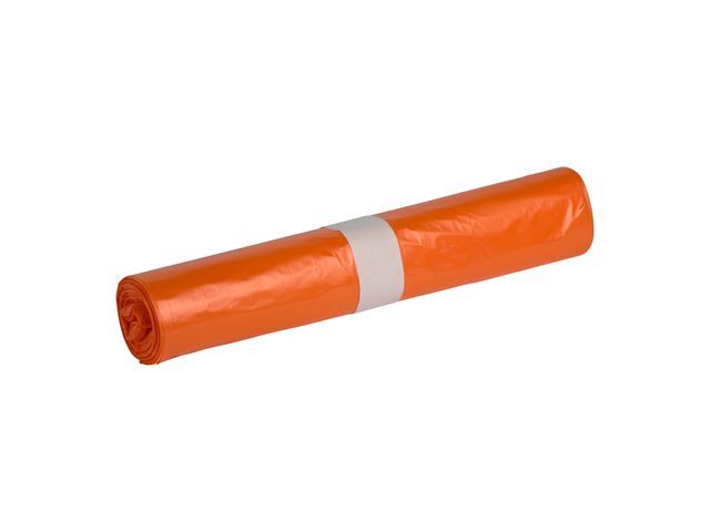 Afvalzak HDPE 58x100 23my (70L) oranje per rol á 20st.
