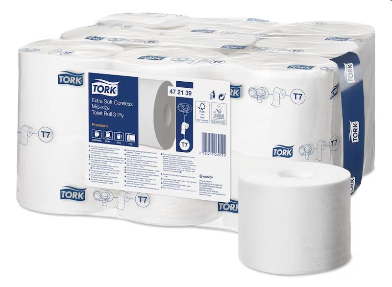 Tork Extra Zacht Hulsloos Mid-Size Toiletpapier Premium - 18 rol 3-laags (T7)
