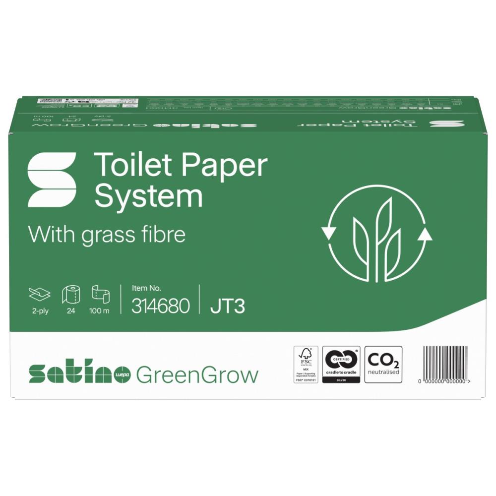Satino GreenGrow toiletpapier Systeemrol met dop 24x100m. (JT3) (314680)